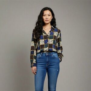 Vintage 1990s Woman Patchwork Button Up Shirt